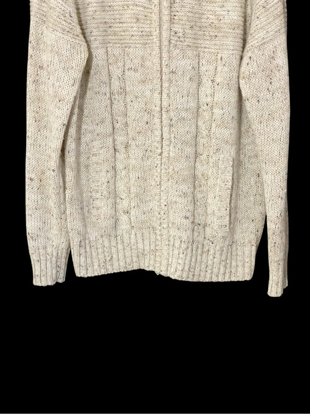 Vintage The Broadway Fisherman Sweater L Full Zip Cable Knit Oatmeal Coastal